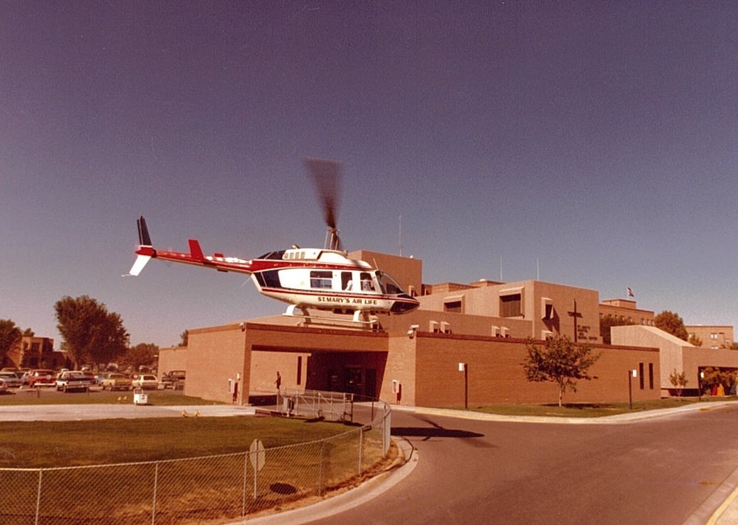 Historical image of helicopter taking off.